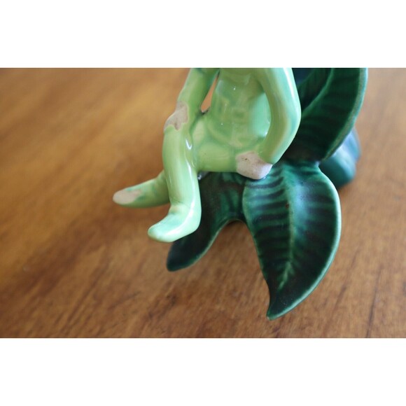 BROKEN Treasure Craft Vase Green Pixie Elf Sprite on Tree Vintage 1960s 5.7" - Picture 10 of 14